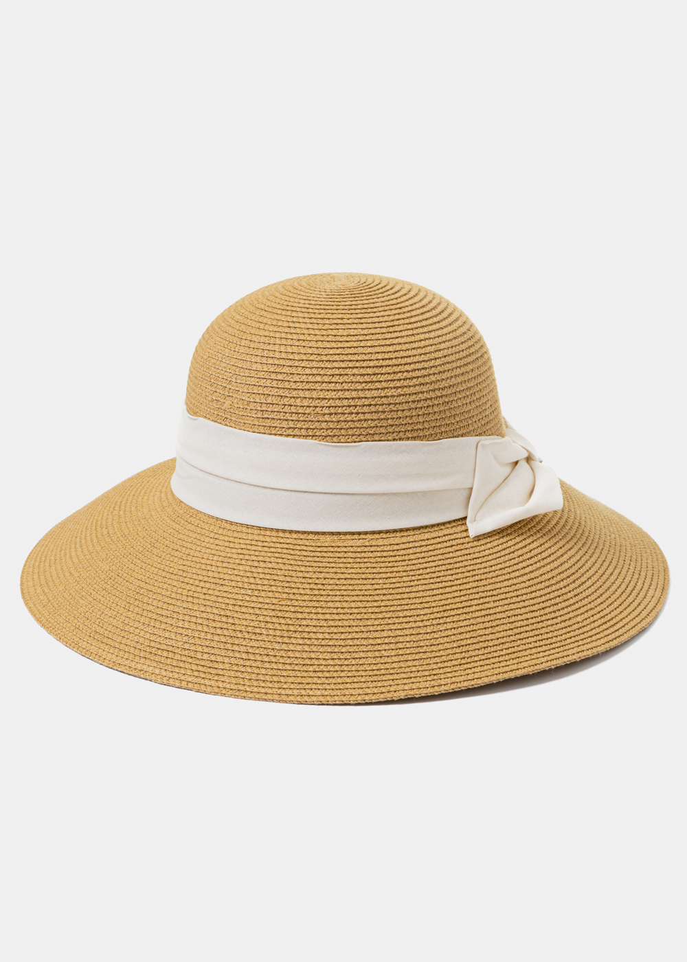 Brown Straw Hat w/ Cream Bow